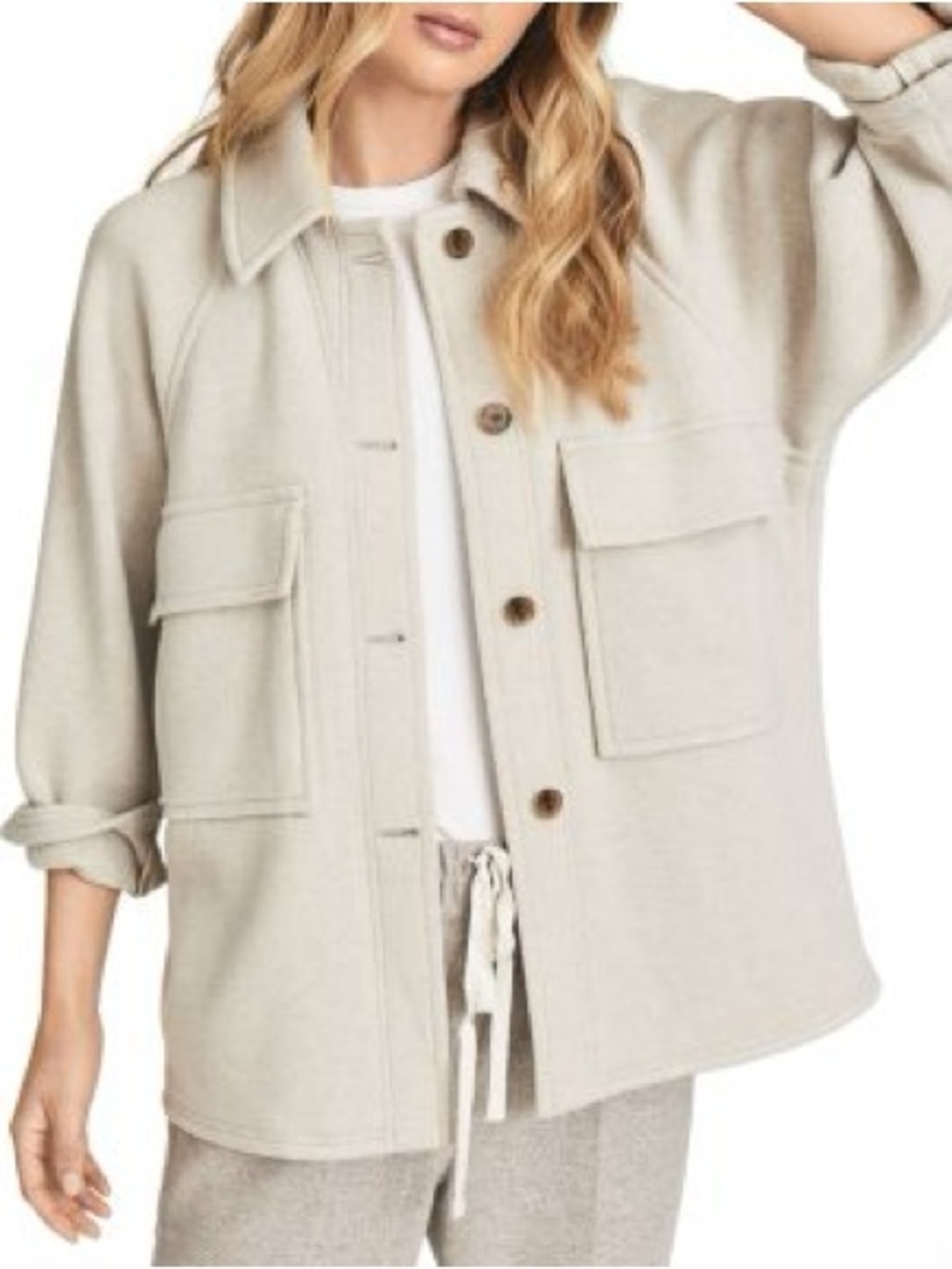 Reiss Syden Wool Blend Italian Fabric Utility Shirt Jacket Shacket Medium Cream